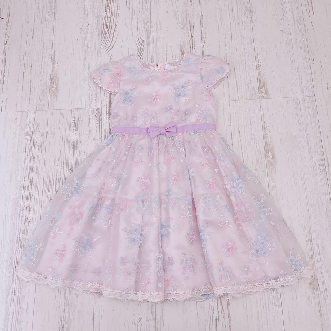 メゾピアノ 花ブーケ刺しゅう レースワンピース フォーマル 卒園 入学