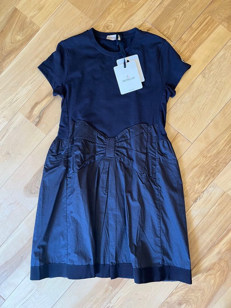 MONCLER モンクレール 12歳 ネイビー 半袖 ワンピース リボンデザイン