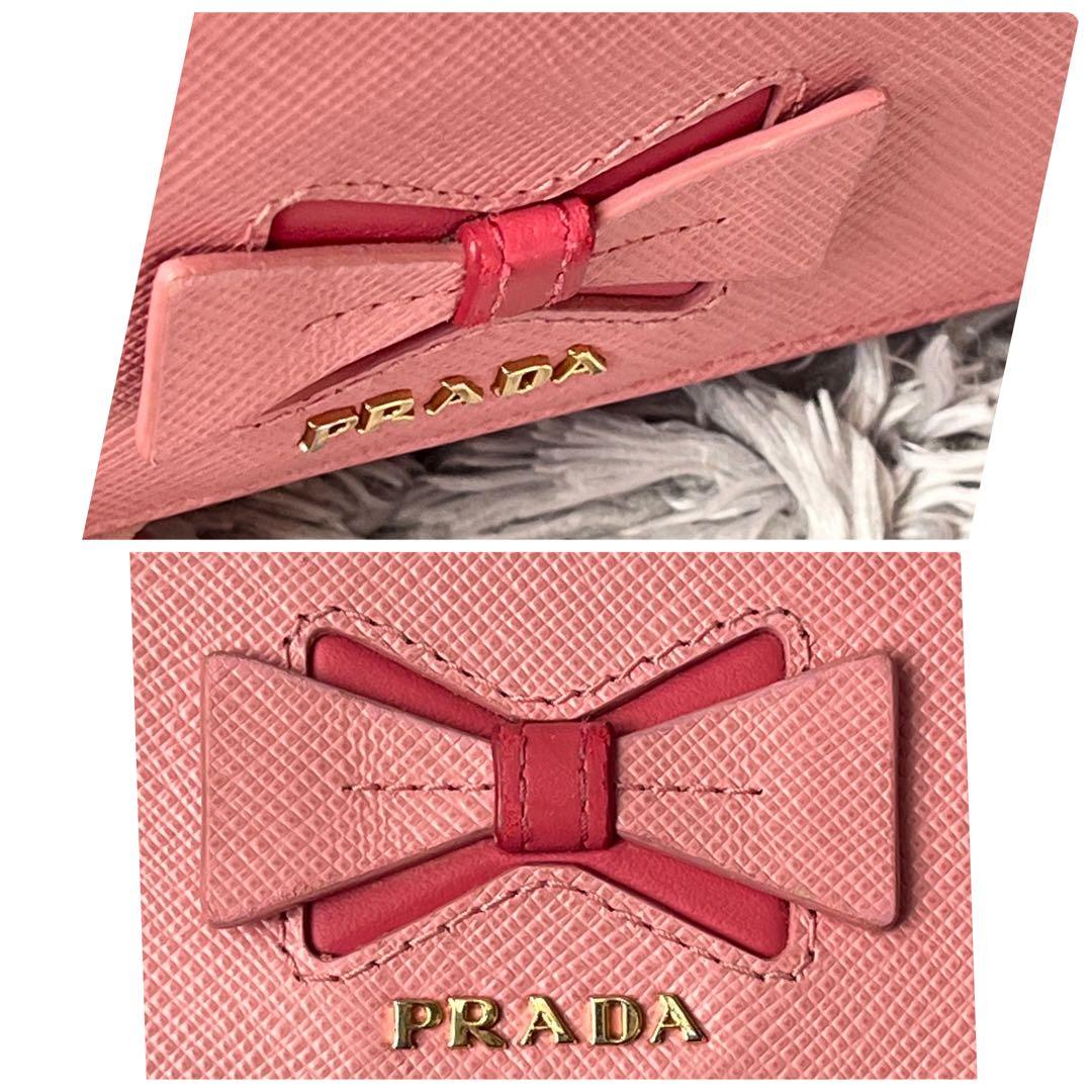 美品✨PRADA サフィアーノ　リボン　メタルロゴ　カードケース付　長財布