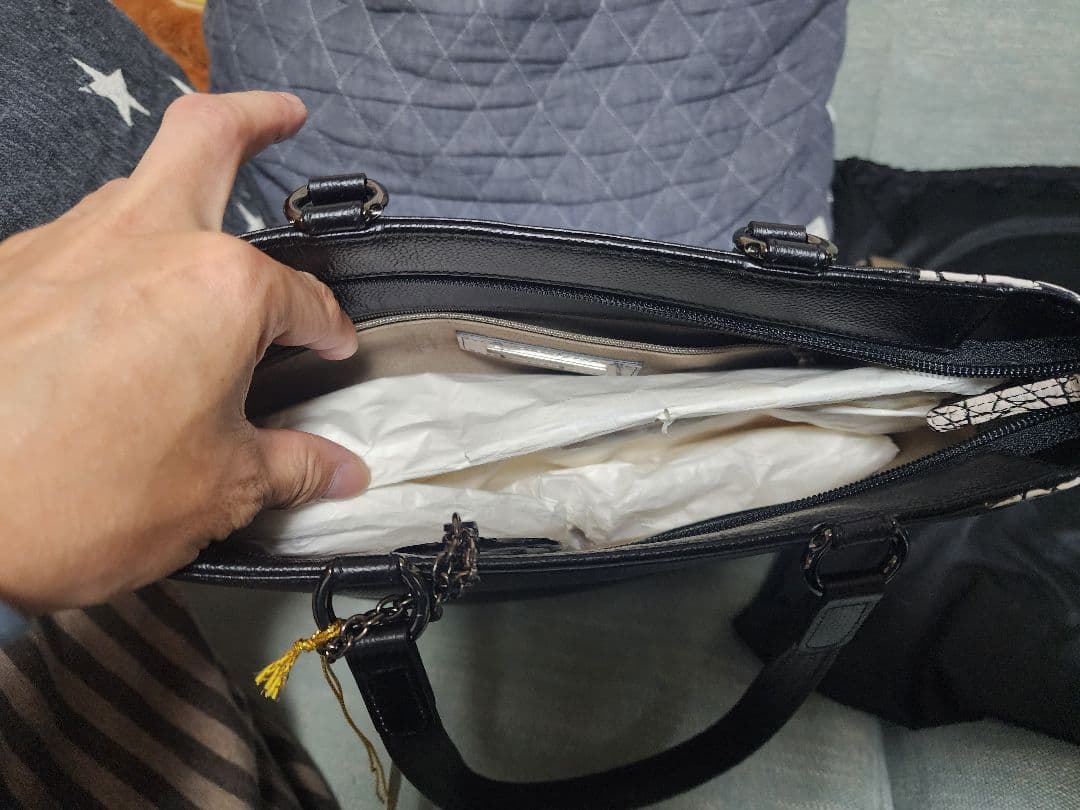 BEAUGRAND ボーグラン クロコダイルトートバッグ ブラック オフホワイト