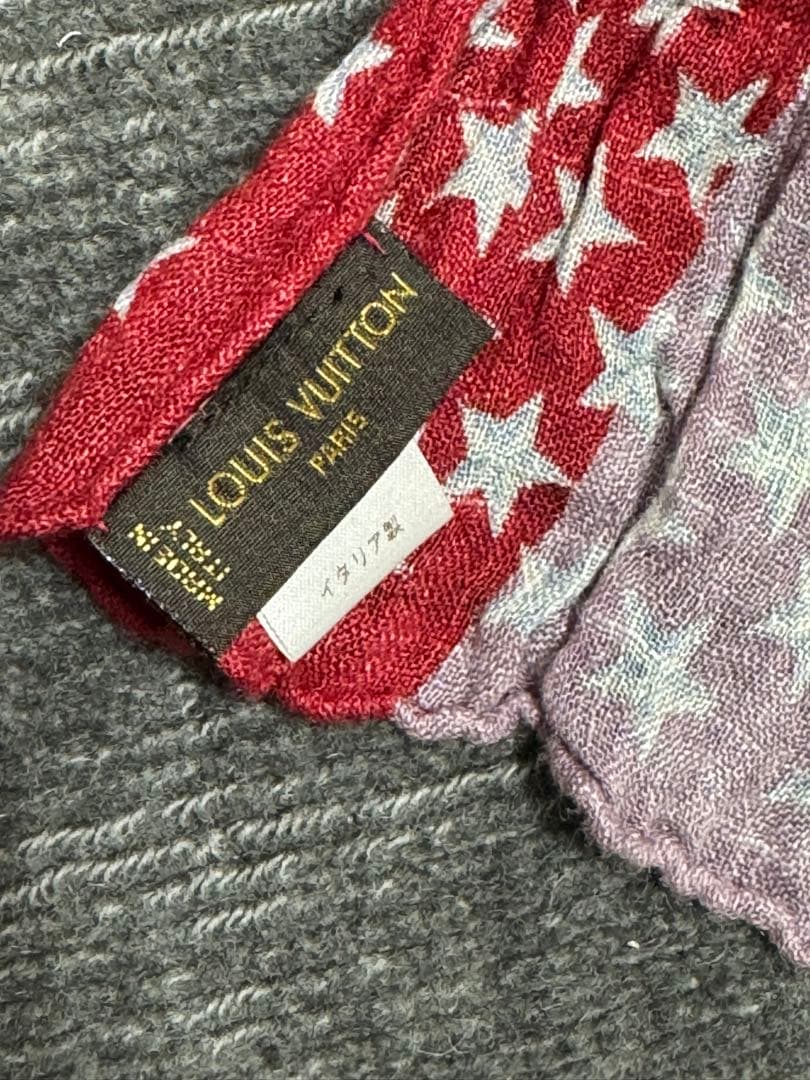 LOUIS VUITTON 星柄ストール 青紺グレー赤