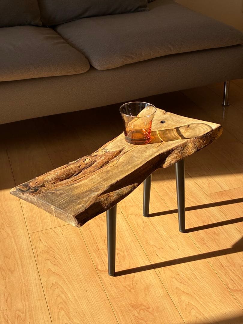 【希少】国産 黒柿（くろがき）無垢一枚板 サイドテーブル（訳あり）