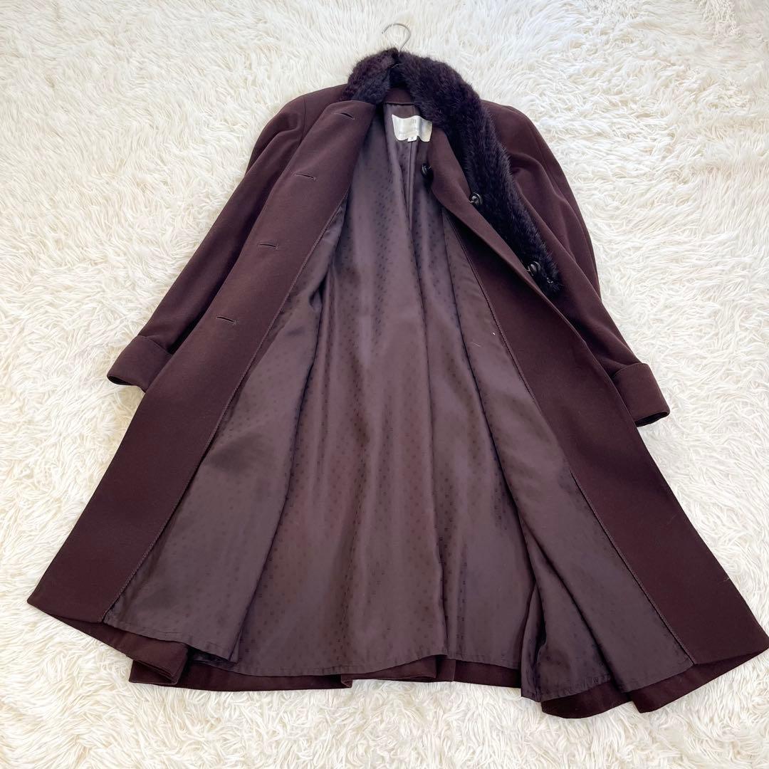パリエンヌ ファー襟 ロングコート Aライン カシミヤ100 紫