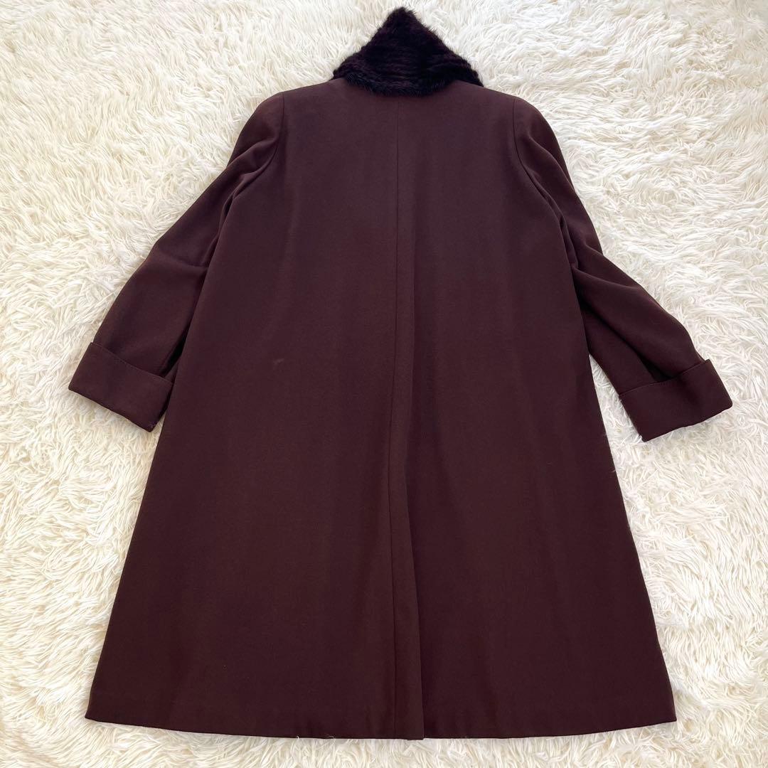 パリエンヌ ファー襟 ロングコート Aライン カシミヤ100 紫