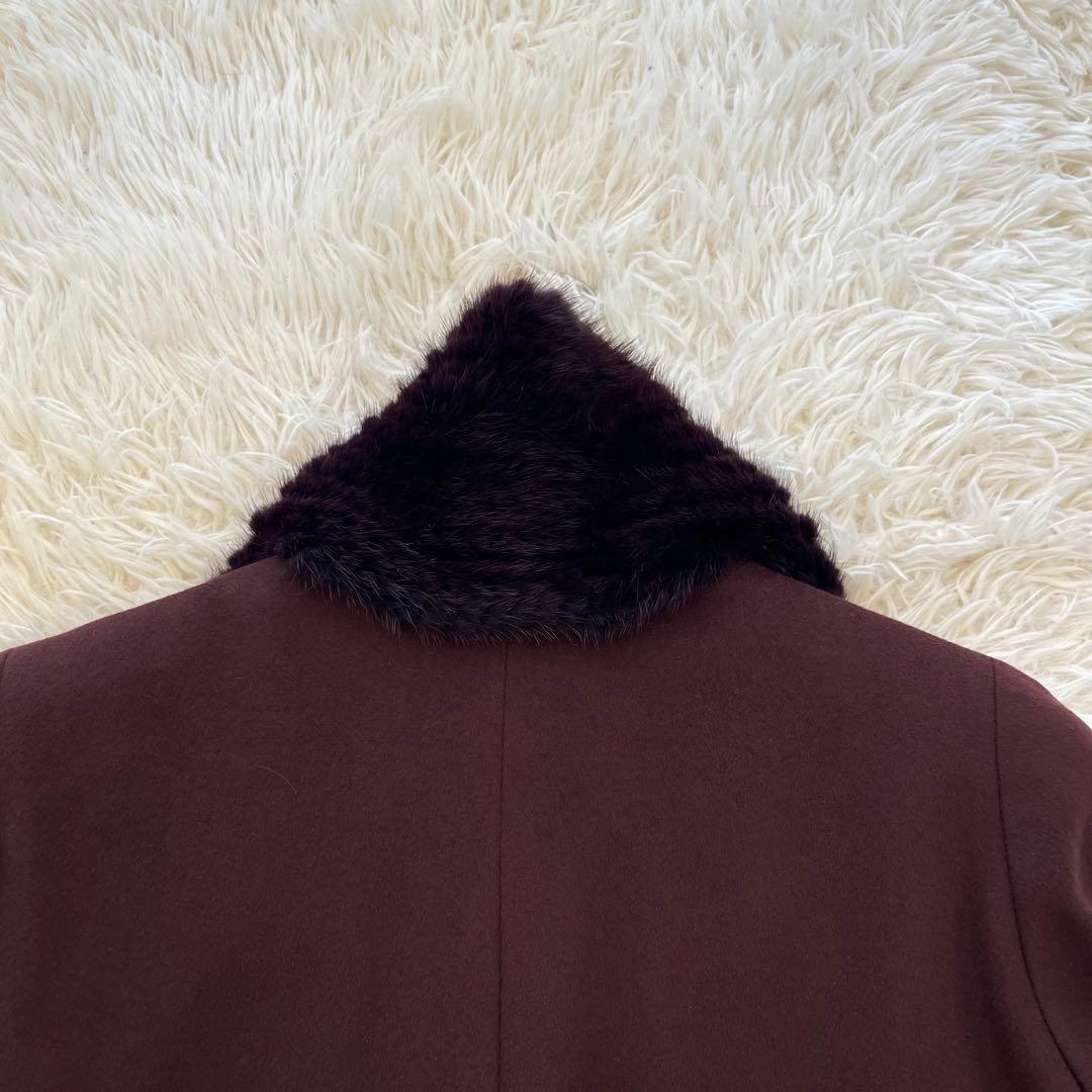 パリエンヌ ファー襟 ロングコート Aライン カシミヤ100 紫