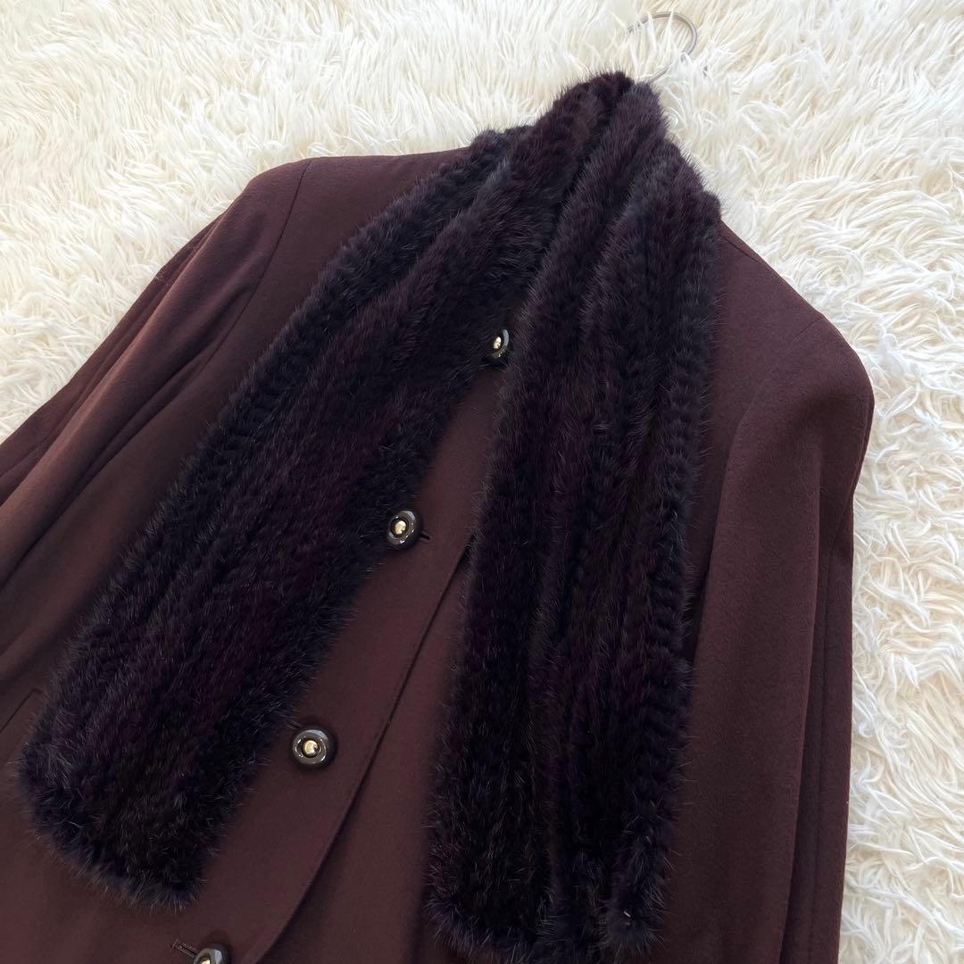 パリエンヌ ファー襟 ロングコート Aライン カシミヤ100 紫