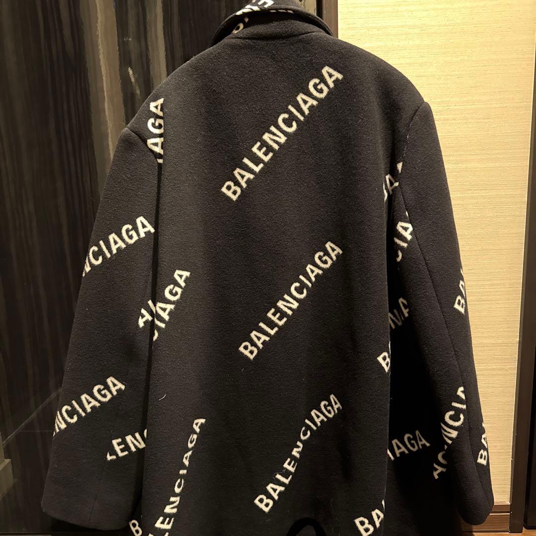 BALENCIAGA ウール オールオーバー コート ロゴ