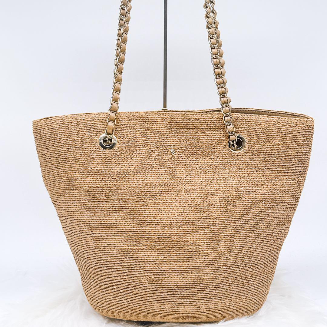 美品✨ ヘレンカミンスキー ラフィア　かごバッグ　チェーンショルダー レザー