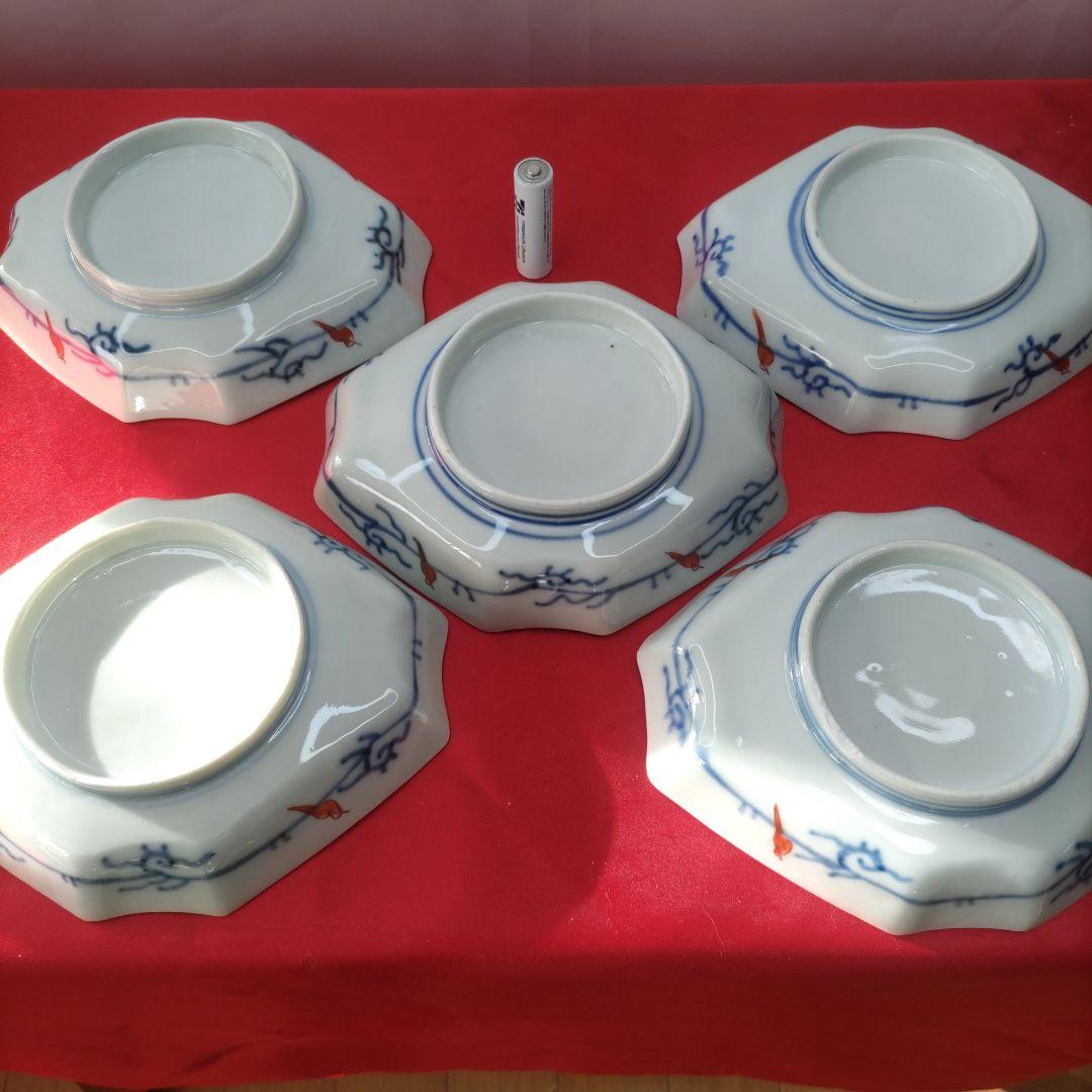 有田焼　伊万里焼　古伊万里　金彩　色絵　小皿　舟皿　八角皿　刺し身皿　5客セット