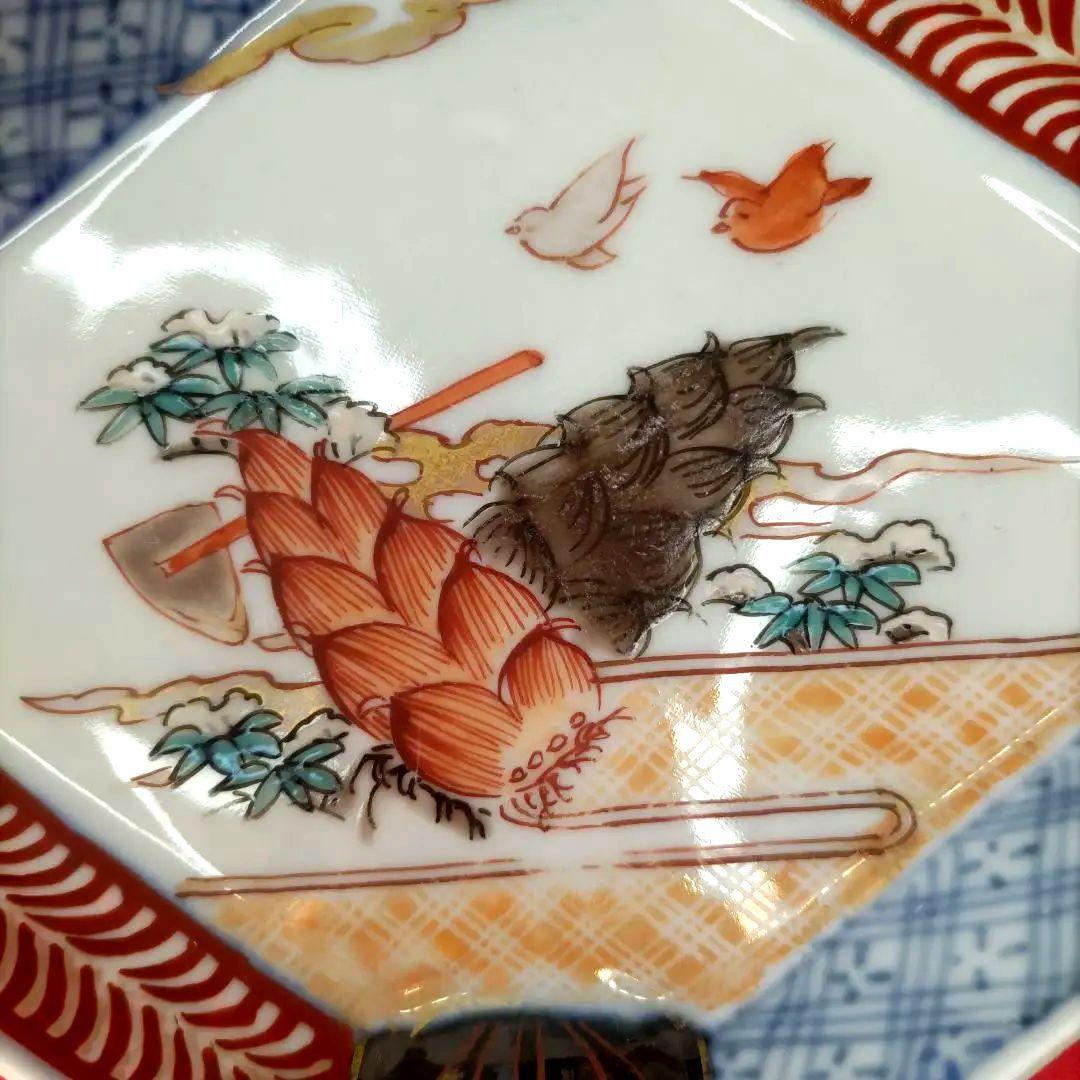 有田焼　伊万里焼　古伊万里　金彩　色絵　小皿　舟皿　八角皿　刺し身皿　5客セット