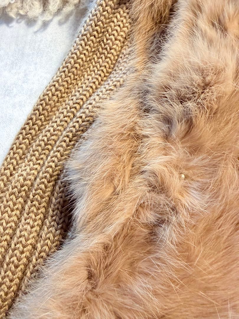 KENZO ニットファー異素材ミックスコート　ブラウン　Lサイズ