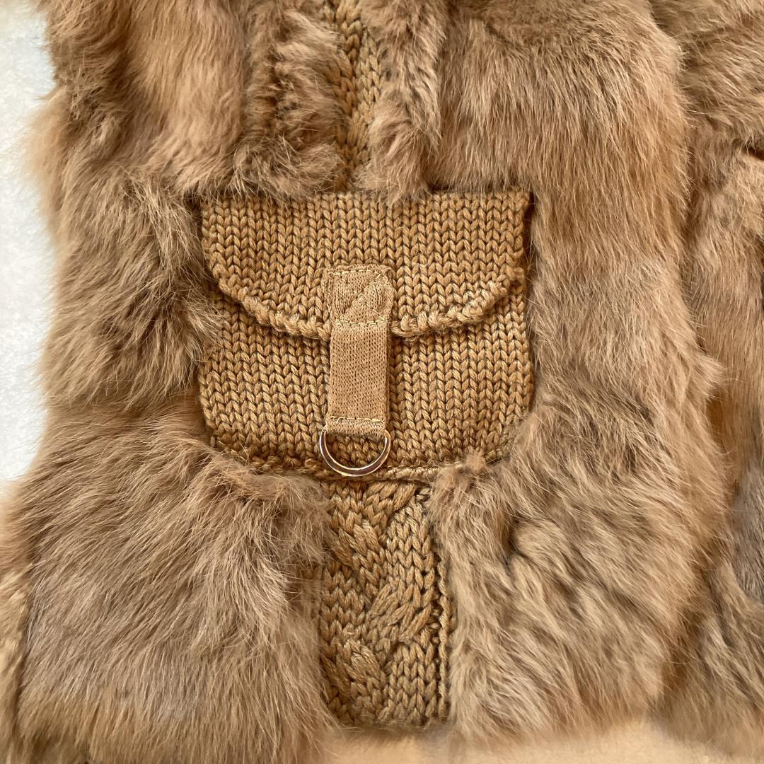 KENZO ニットファー異素材ミックスコート　ブラウン　Lサイズ