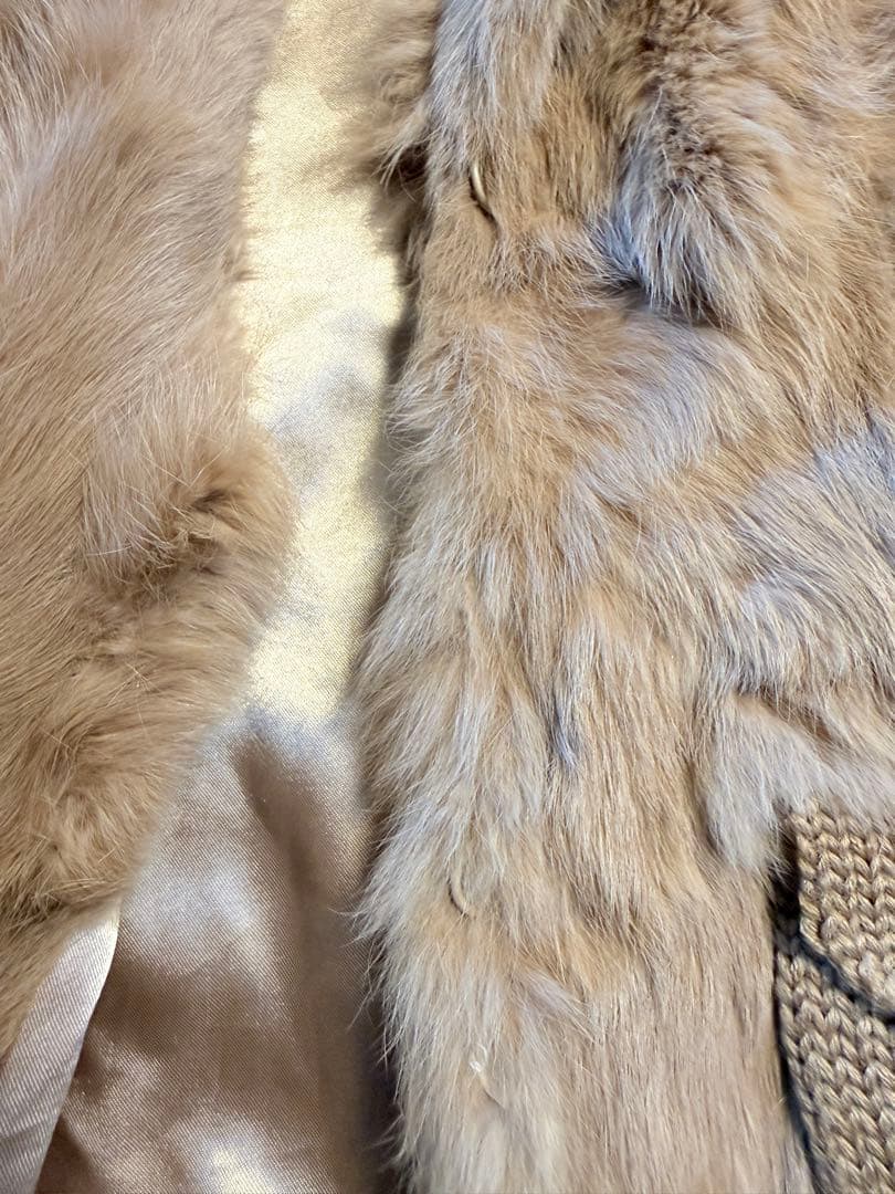 KENZO ニットファー異素材ミックスコート　ブラウン　Lサイズ