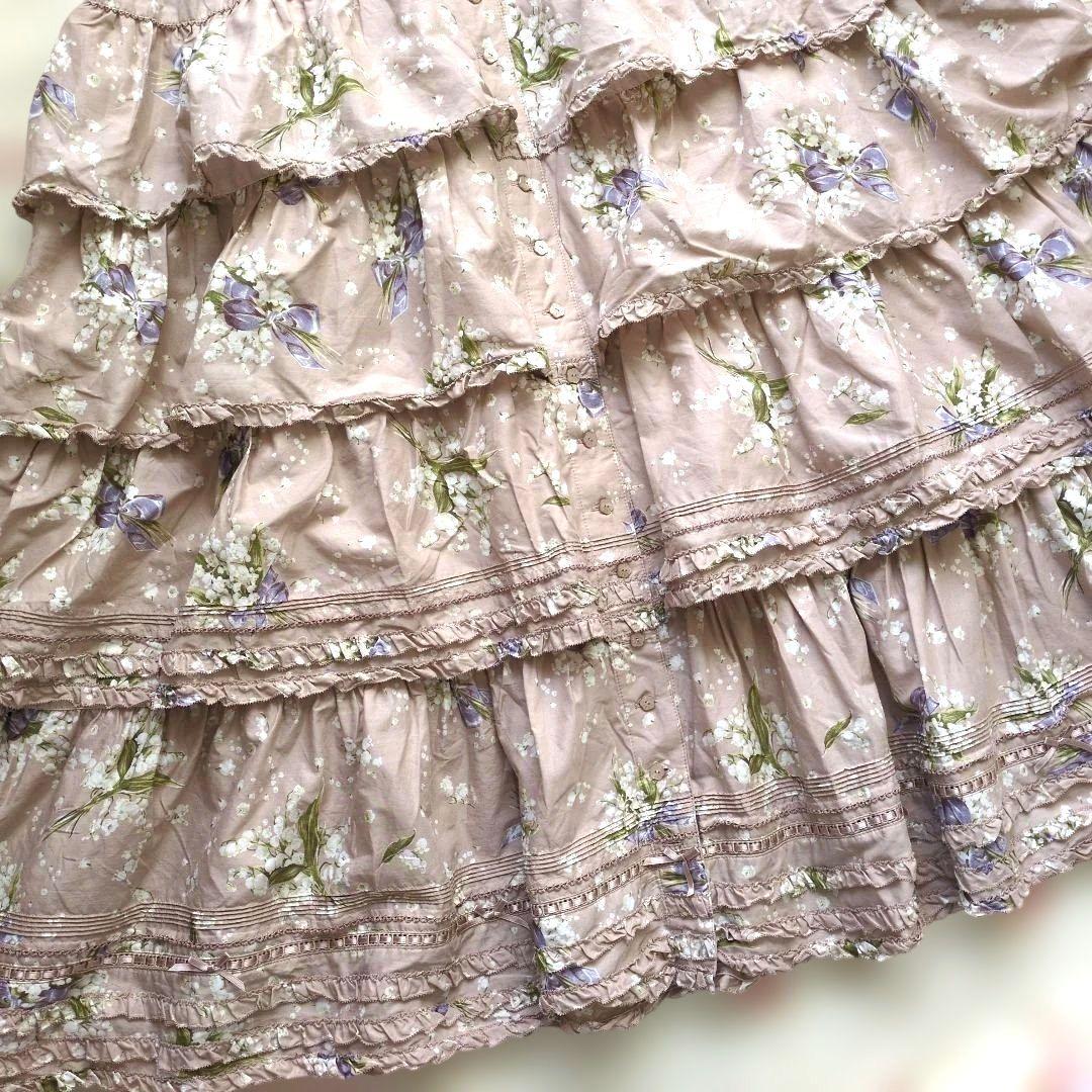 ピンクハウス♥スズランリボンブーケ柄段々ワンピース