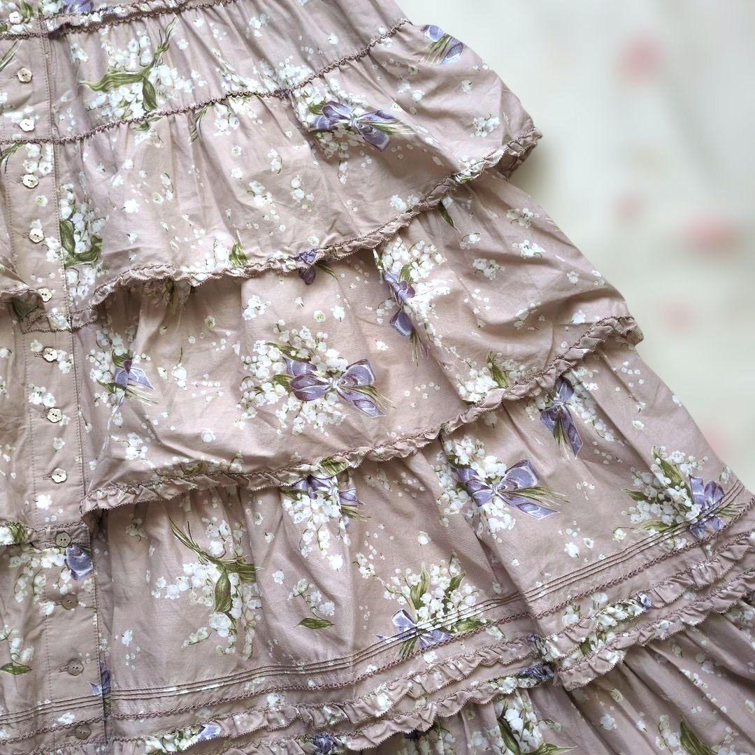 ピンクハウス♥スズランリボンブーケ柄段々ワンピース