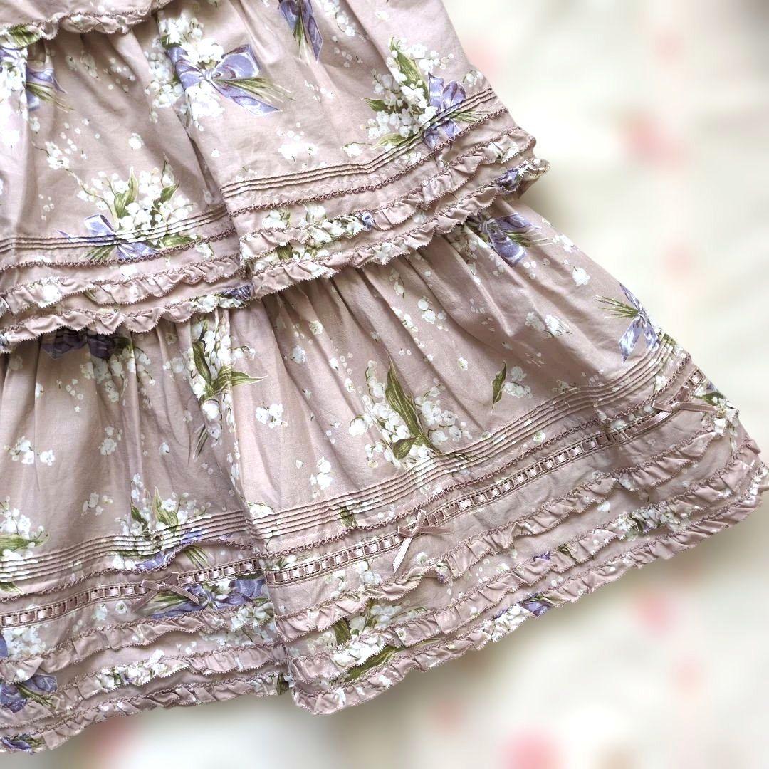 ピンクハウス♥スズランリボンブーケ柄段々ワンピース