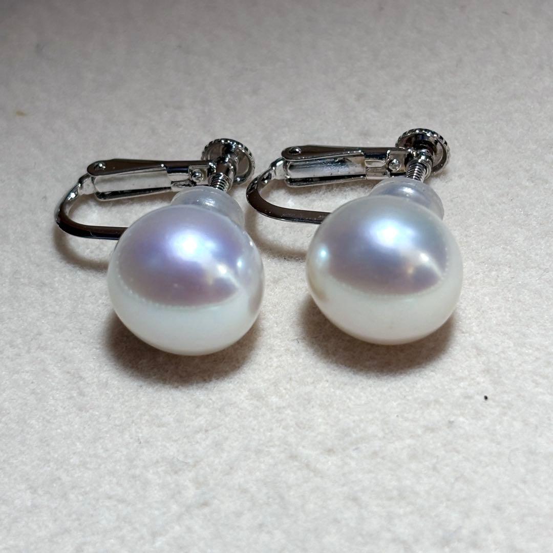 大珠✨テリ強 パール　ネックレス　ホワイト　イヤリング 8.5-9.5 本真珠