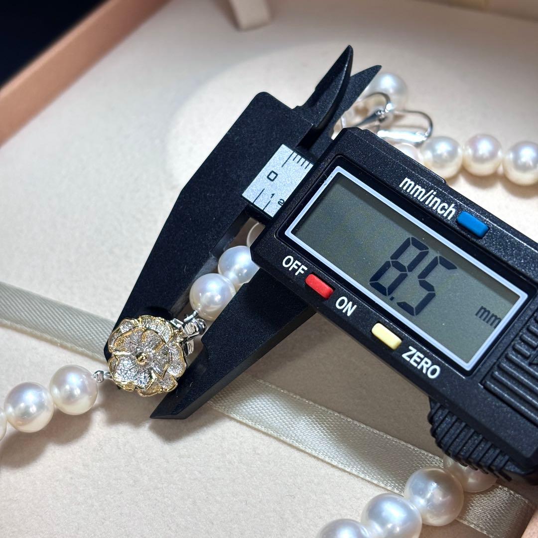 大珠✨テリ強 パール　ネックレス　ホワイト　イヤリング 8.5-9.5 本真珠