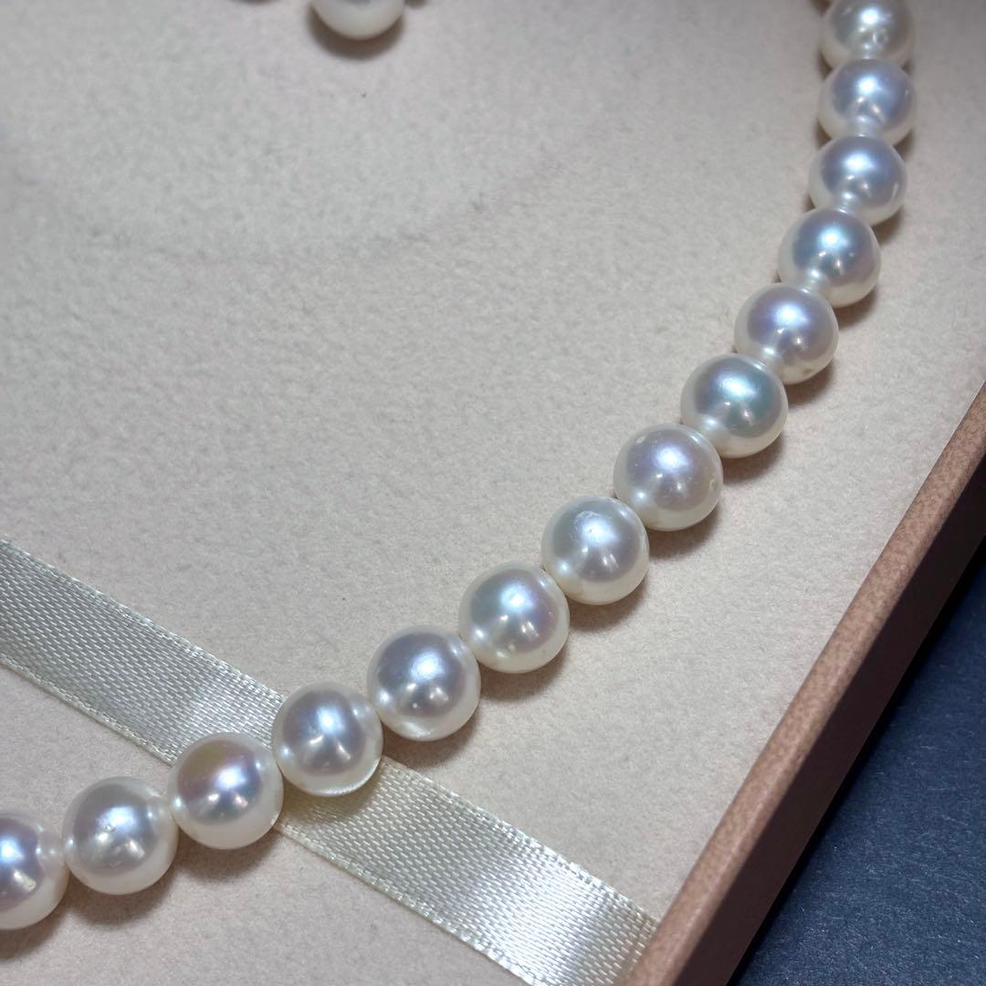 大珠✨テリ強 パール　ネックレス　ホワイト　イヤリング 8.5-9.5 本真珠