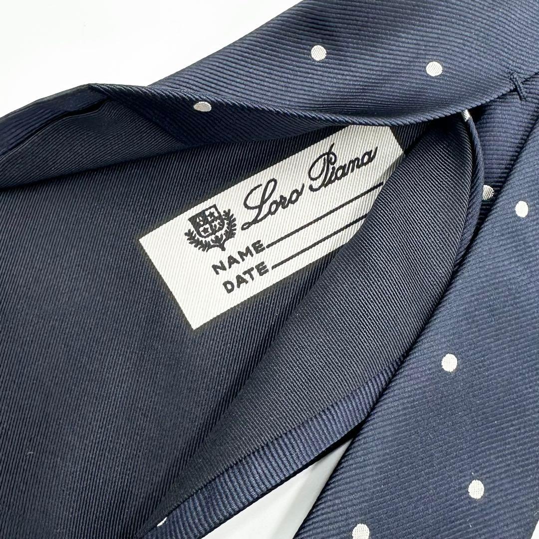 未使用品◎Loro Piana シルクネクタイ メンズ ビジネス ドット柄 紺