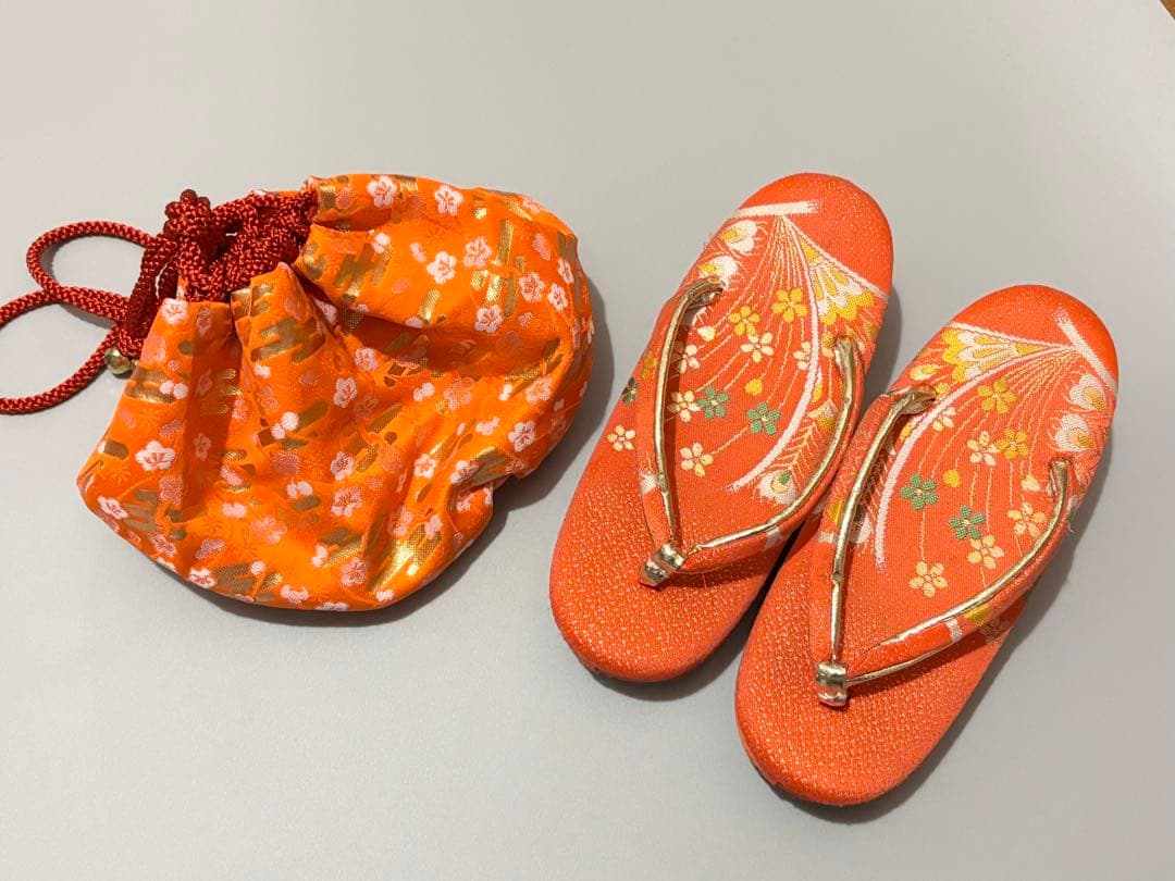 七五三　正絹　3歳　絞り　総絞り　被布　刺繍　一つ身　フルセット　朱色　オレンジ