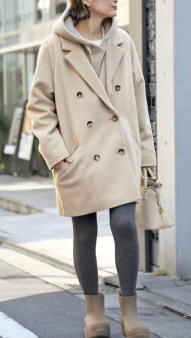 everyday I likeベージュ ダブルブレスト コート