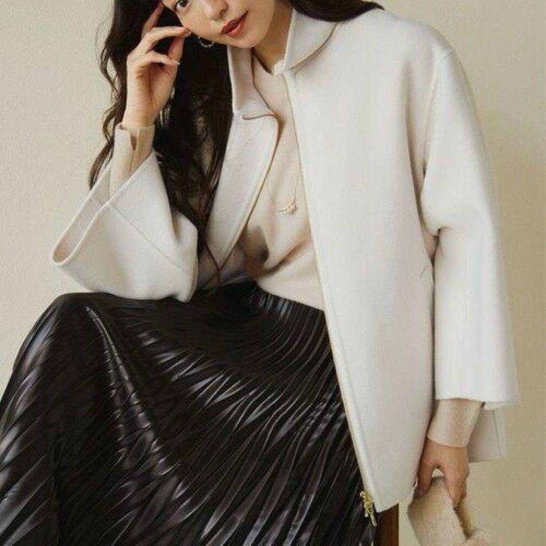 美品 希少 48サイズ 23区 ウールリバースタンドカラーコート 大きいサイズ