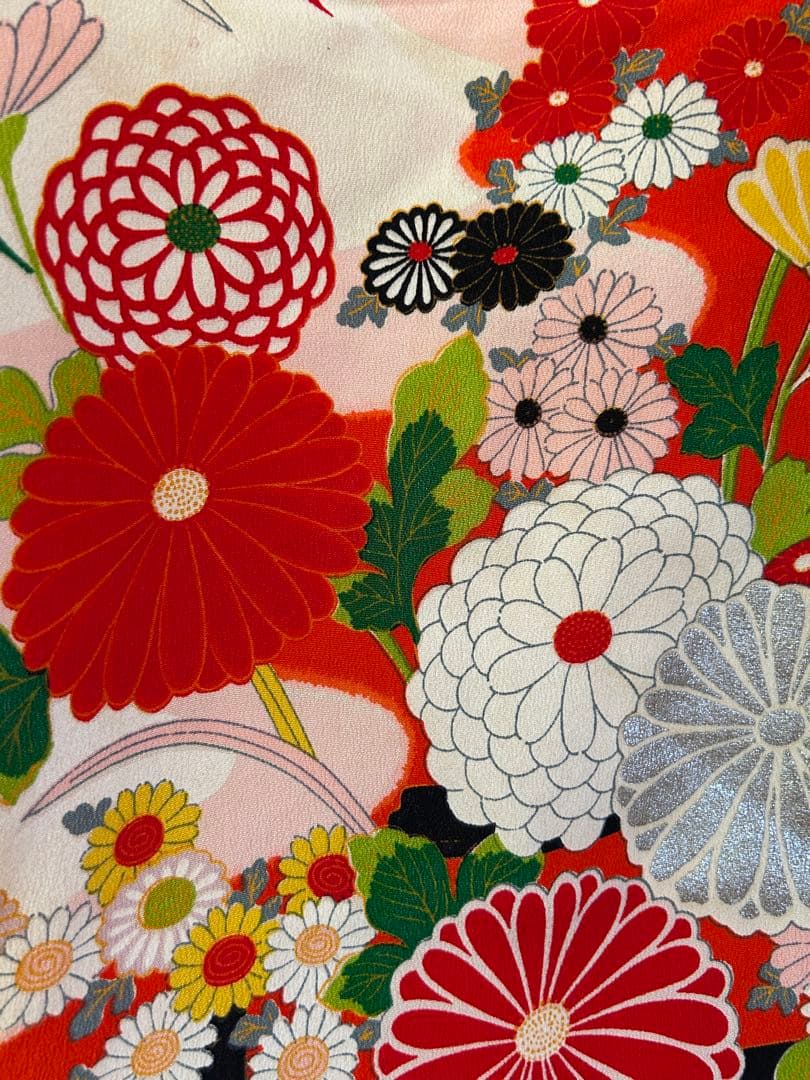 7歳七五三　ハーフ成人式 アンティーク正絹着物、帯揚げ、帯締め　しごき