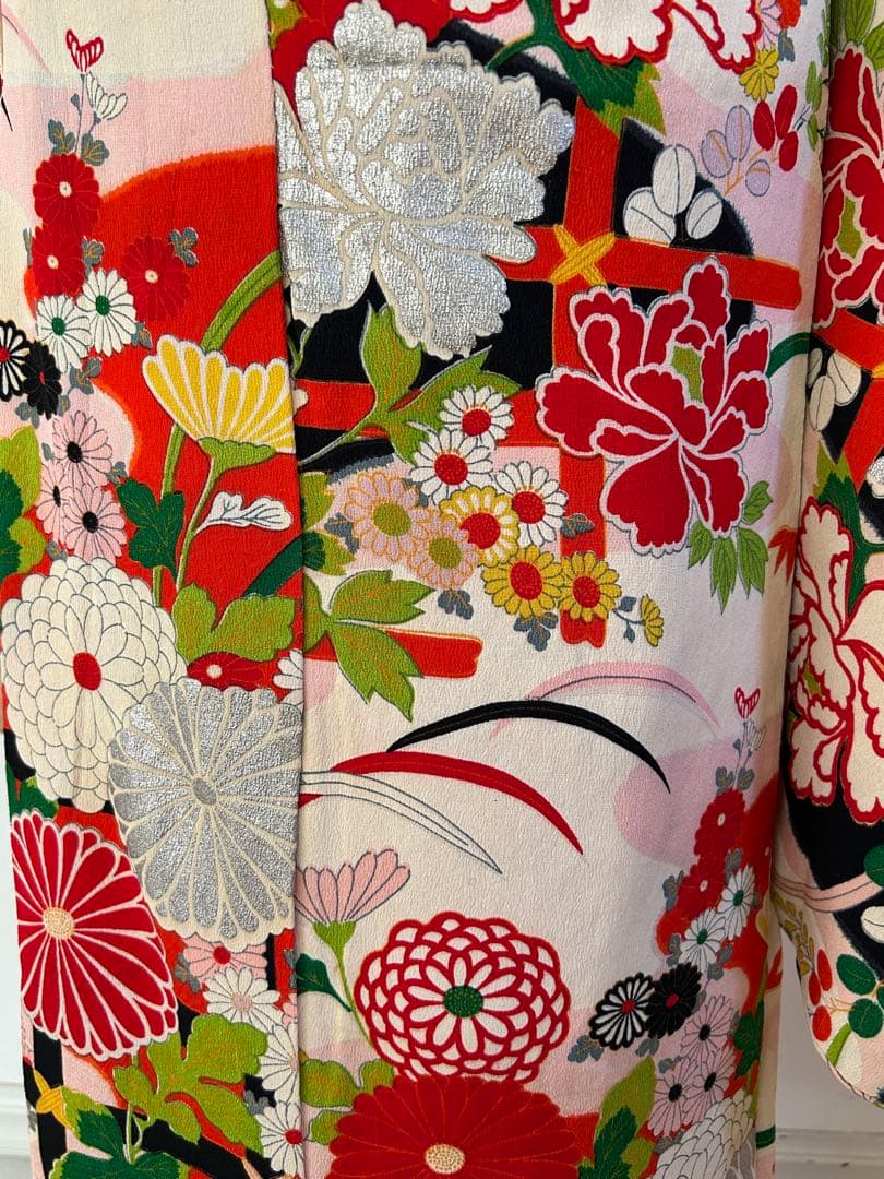 7歳七五三　ハーフ成人式 アンティーク正絹着物、帯揚げ、帯締め　しごき