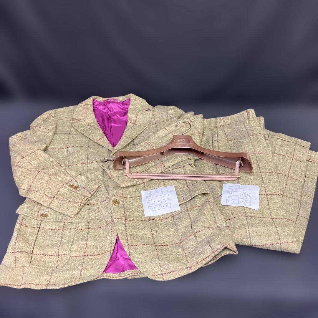 271-1 ラクアアンドシー チェック柄 ベージュスーツ サイズ52 (XL)