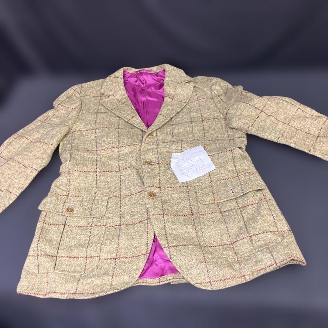 271-1 ラクアアンドシー チェック柄 ベージュスーツ サイズ52 (XL)