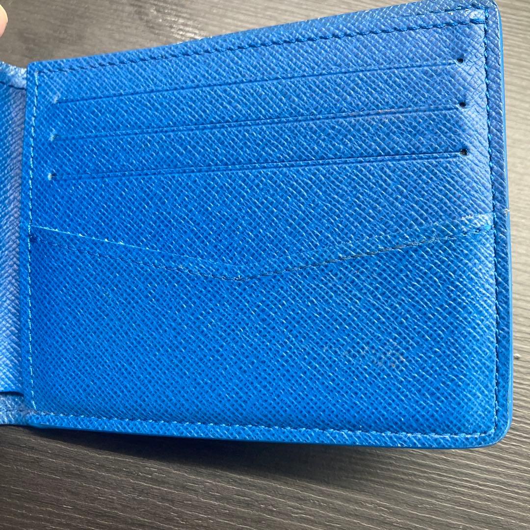 ルイ・ヴィトン フラッグ　ダミエ二つ折り財布ブルー×ブラック　バイカラー