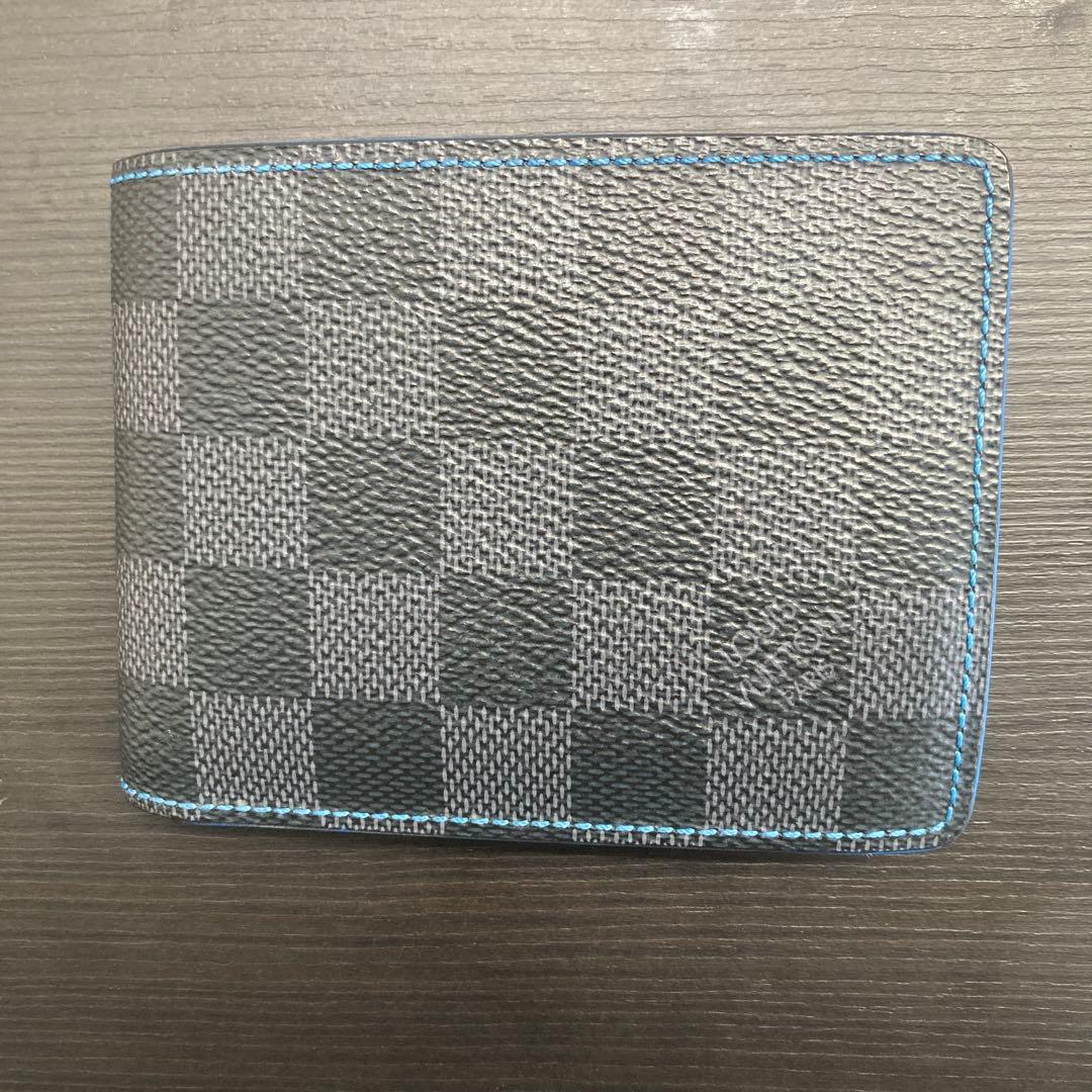 ルイ・ヴィトン フラッグ　ダミエ二つ折り財布ブルー×ブラック　バイカラー