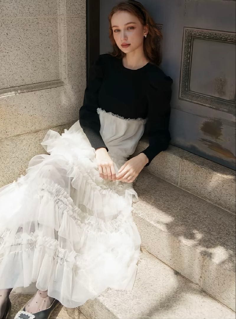 Acka. tulle tiered knit dress 即日発送