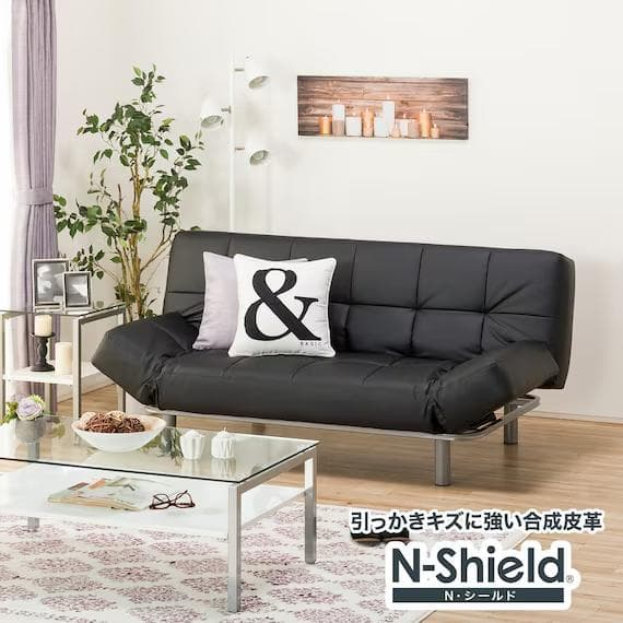 フクダ様用　ブラック ソファベッド 合成皮革 2人掛け　中古美品