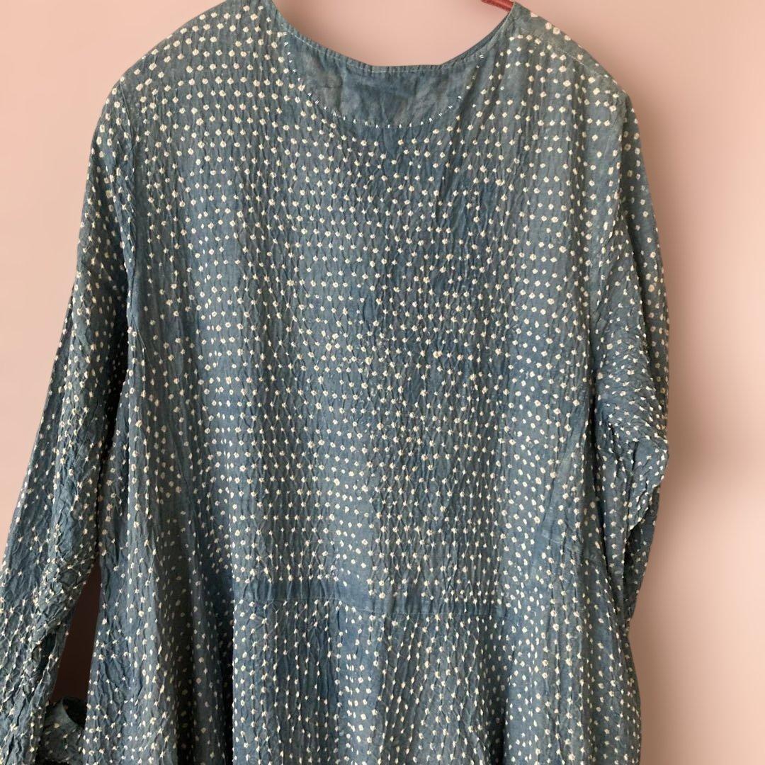 【希少・超美品 】45R カディ総手絞りワンピース　綿100% sizeM