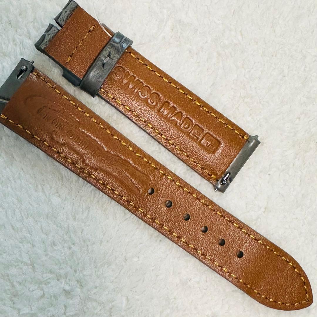 3021#20mm-18mmダークアッシュ★本物クロコダイルベルト★スイス製