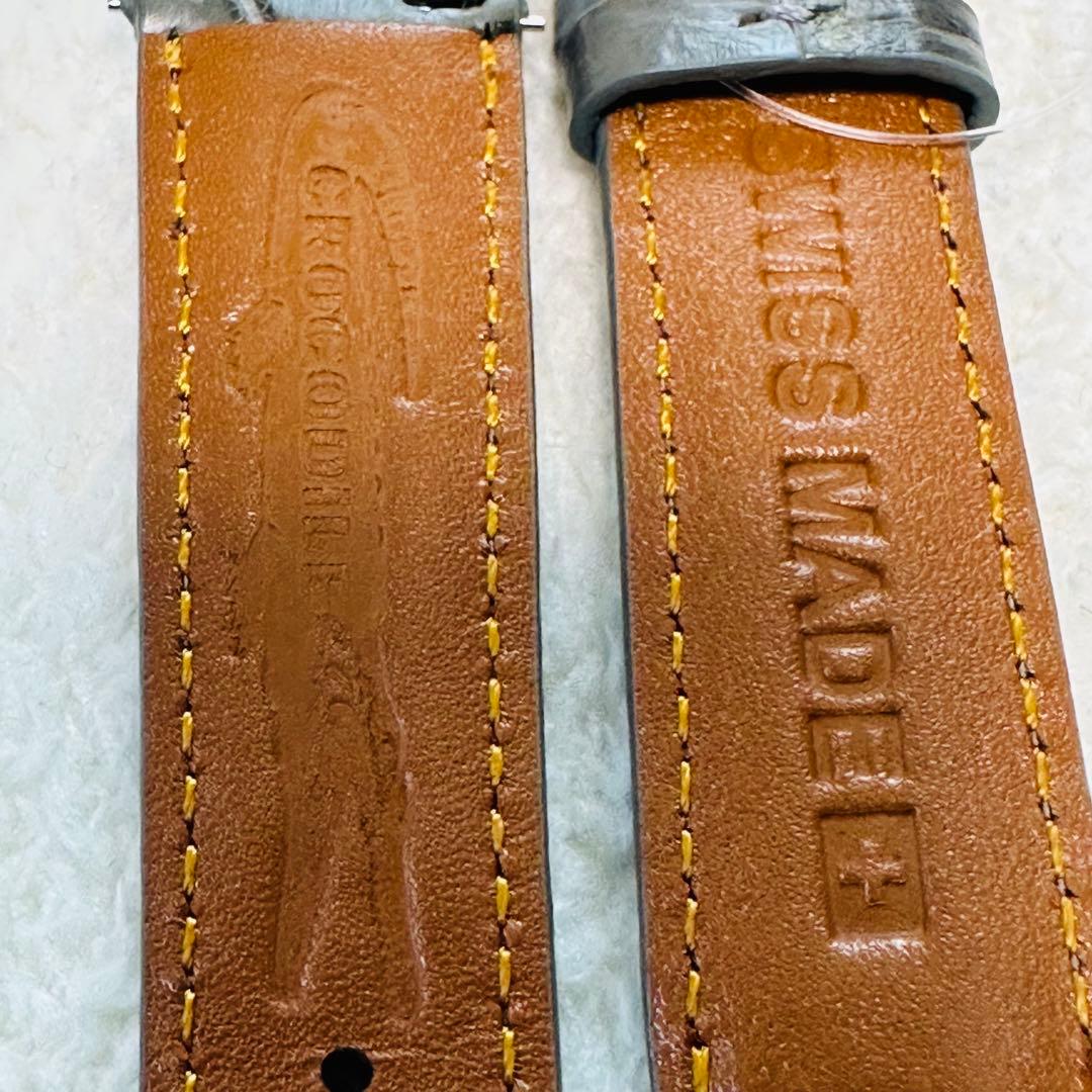 3021#20mm-18mmダークアッシュ★本物クロコダイルベルト★スイス製