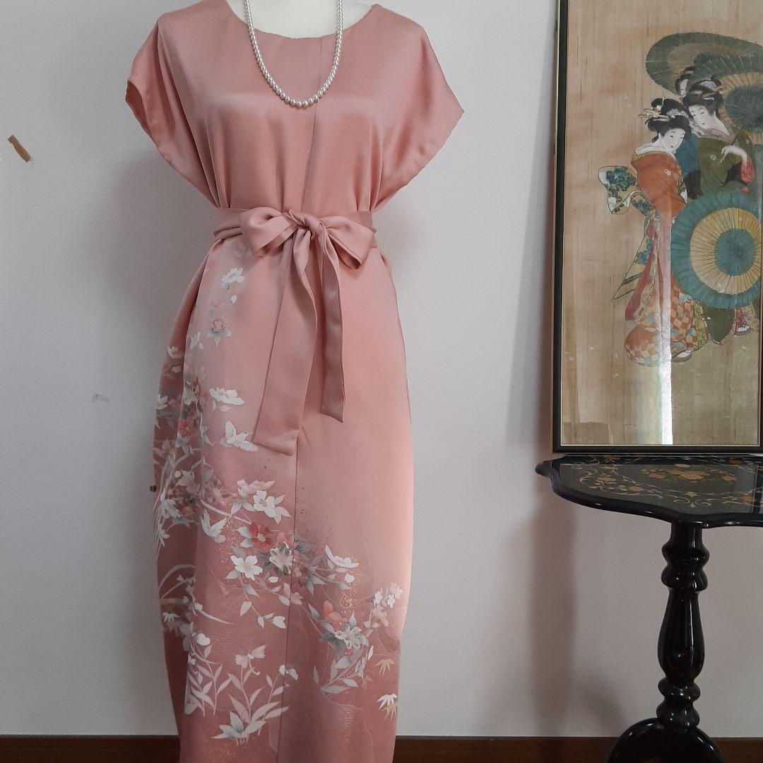 お値下げ…リメイク着物ロングワンピースボレロ付きＬ正絹