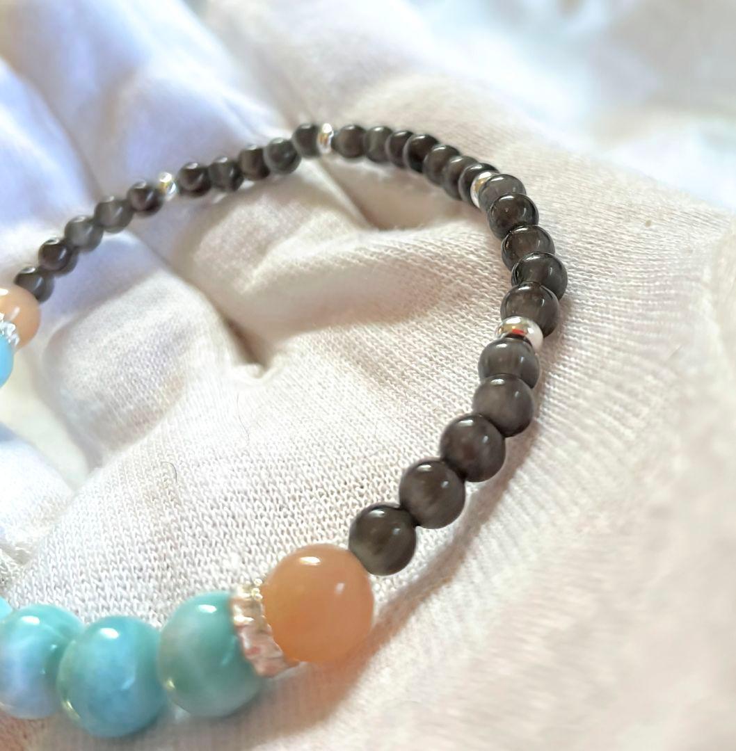 ソラ様【ニ眼天珠】ラリマー 天珠 スキャボライト 華奢ブレス 縁を引き寄せる