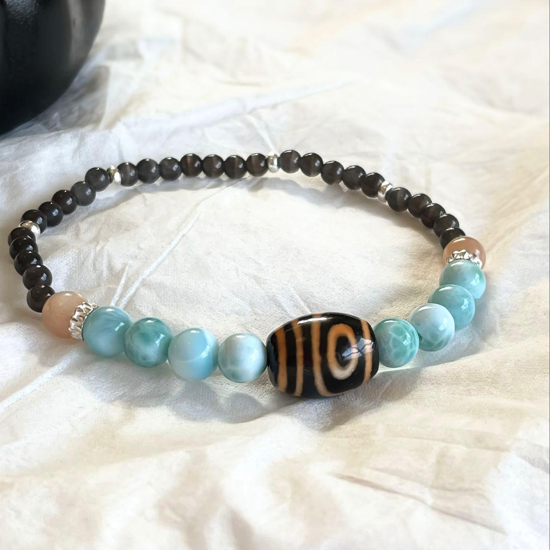 ソラ様【ニ眼天珠】ラリマー 天珠 スキャボライト 華奢ブレス 縁を引き寄せる