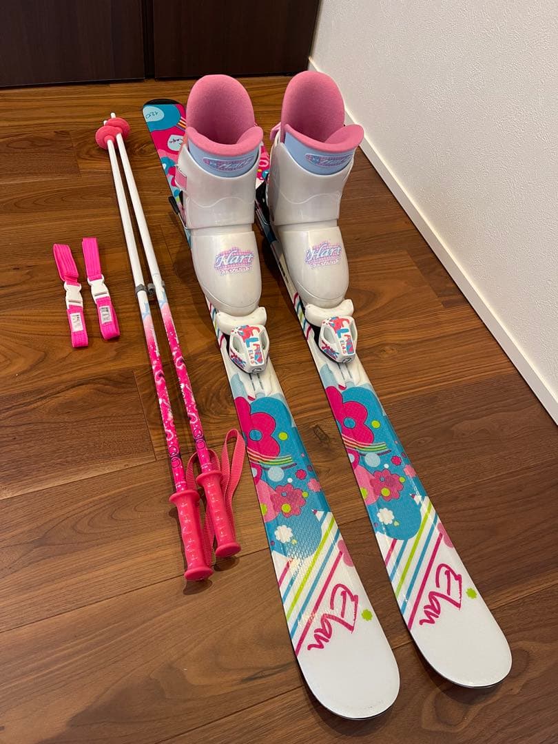 Elan スキー板 ストック ブーツ 3点セット ジュニア 子供用 ベルト付き