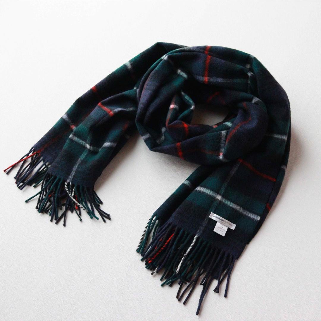 5458【極美品】ジョンストンズ 大判ストール カシミヤ100％　チェック柄