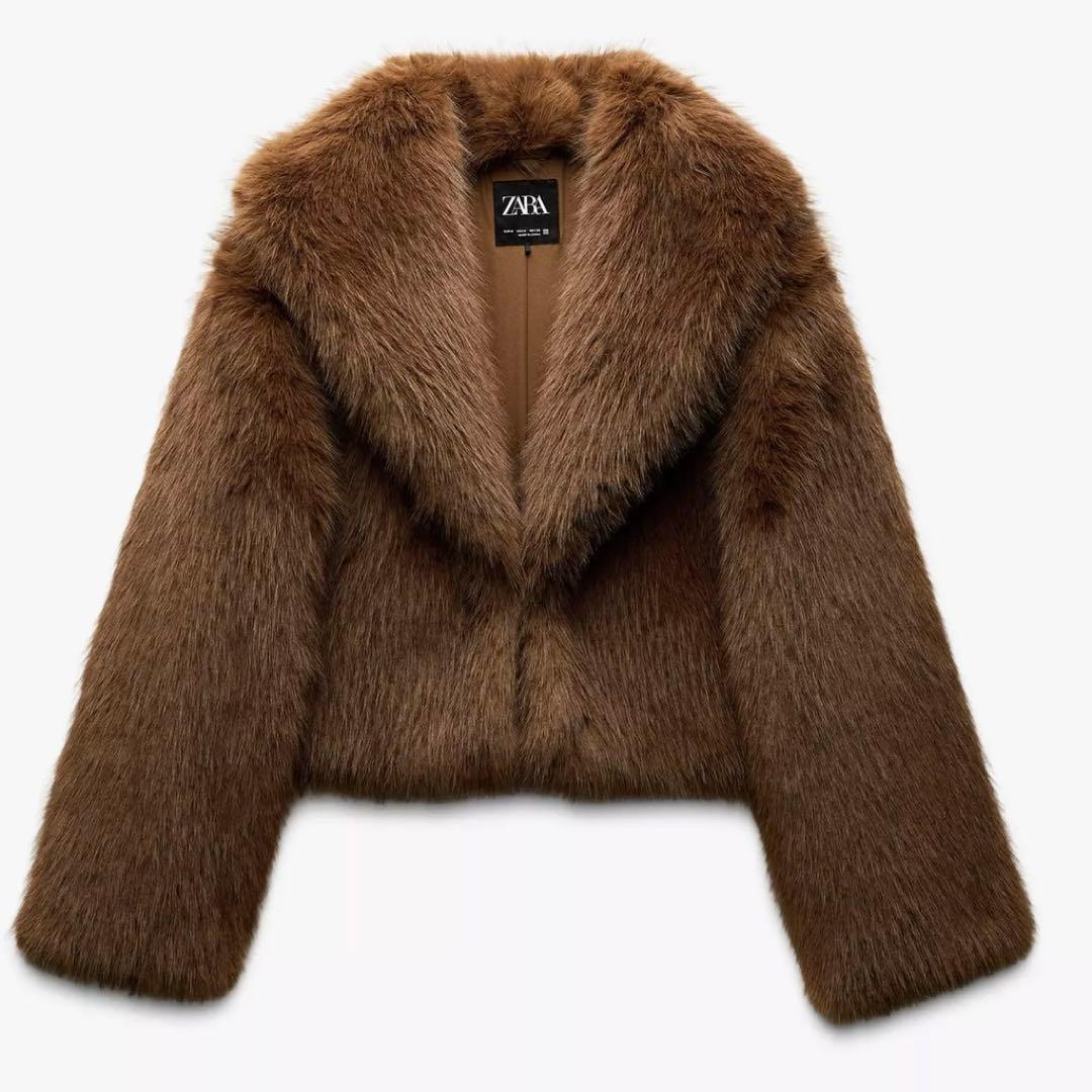 ZARA ブラウン フェイクファーショートコート XS