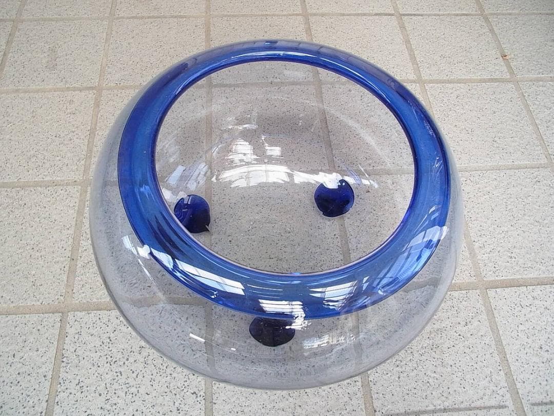 神*啓様 レトロ硝子☆足付ガラス鉢　金魚鉢　横31cm　昭和