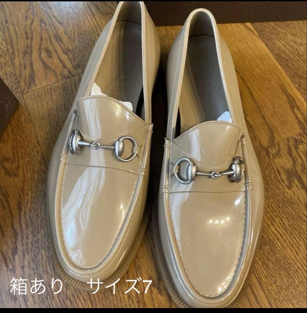 グッチ　ベージュ レインシューズ　ローファー サイズ7