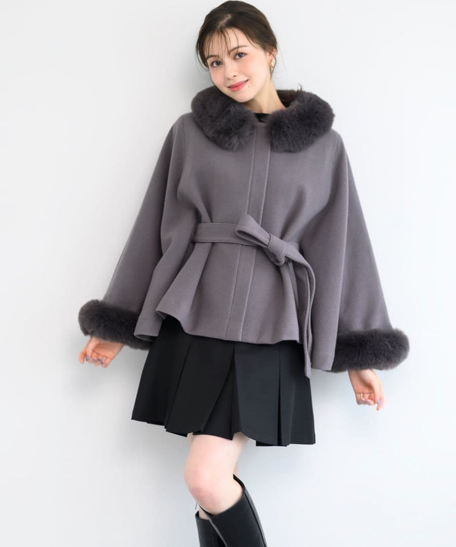 MISCHMASCH ポンチョコート ミッシュマッシュ チャコールグレー ケープ