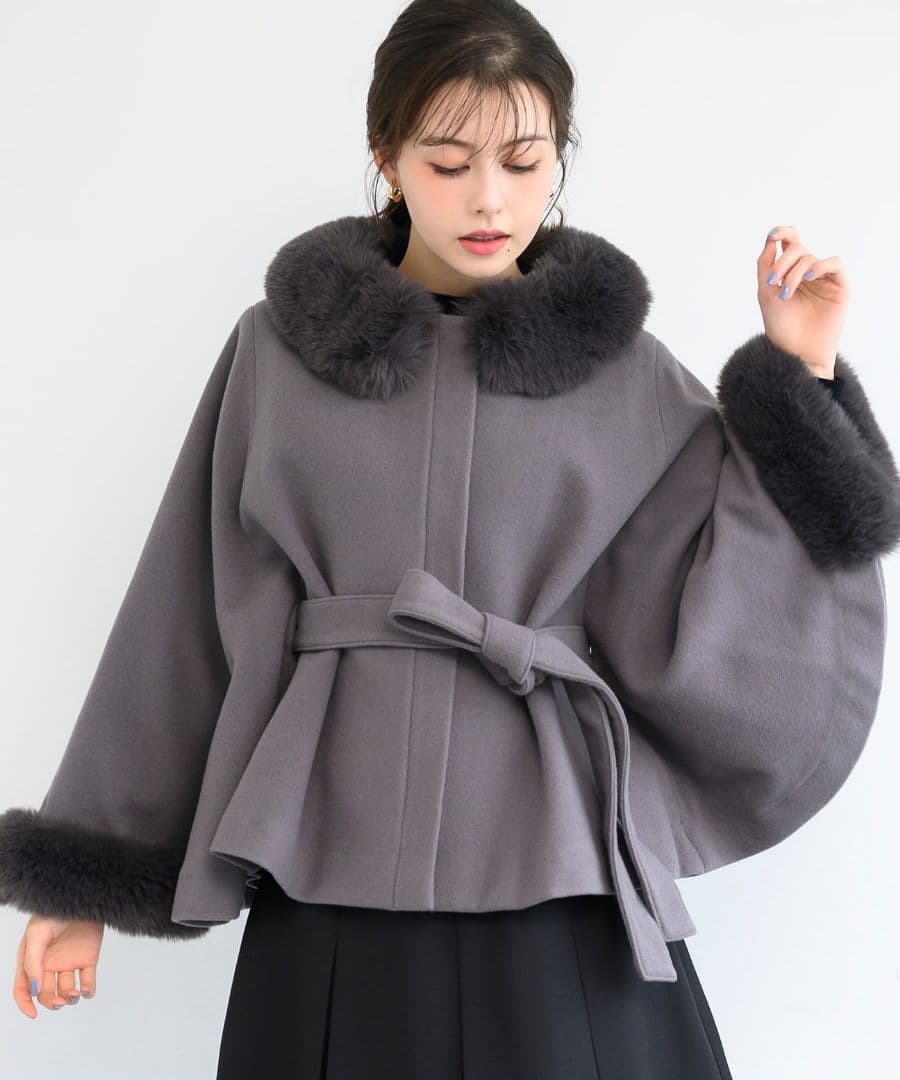 MISCHMASCH ポンチョコート ミッシュマッシュ チャコールグレー ケープ