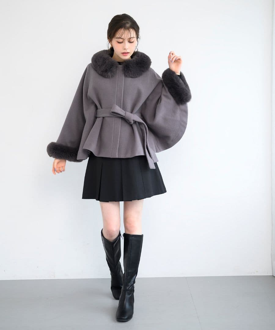 MISCHMASCH ポンチョコート ミッシュマッシュ チャコールグレー ケープ