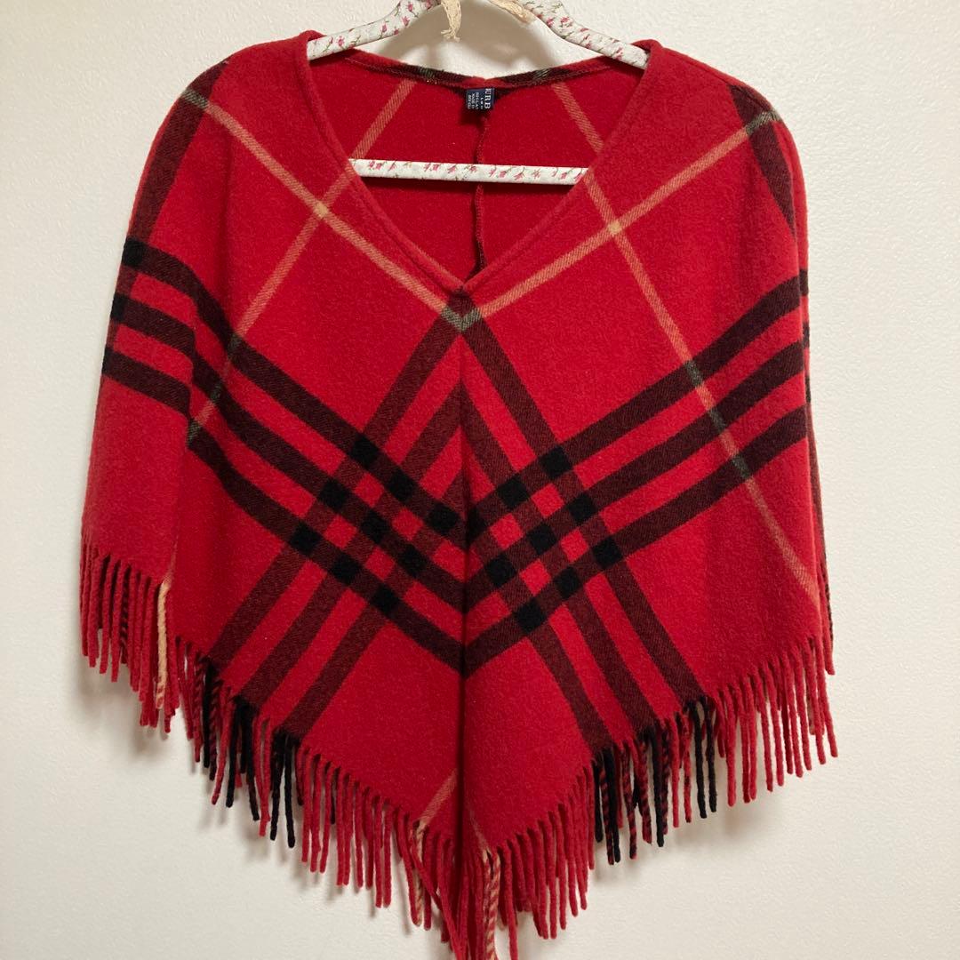 BURBERRY レッド チェック柄 ポンチョ